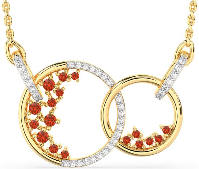 Large Diamond Fire Opal Gold Circle Interlock Necklace