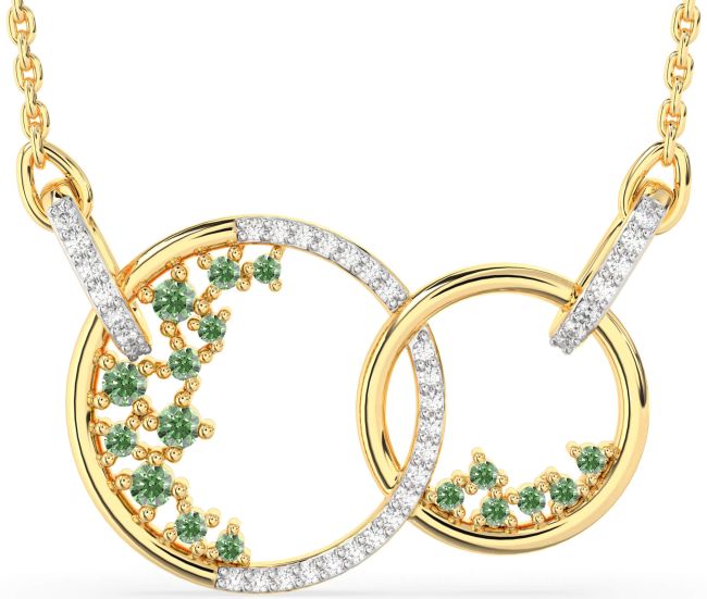 Large Green Diamond Gold Circle Interlock Necklace