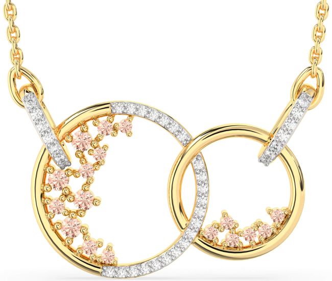 Large Diamond Morganite Gold Circle Interlock Necklace