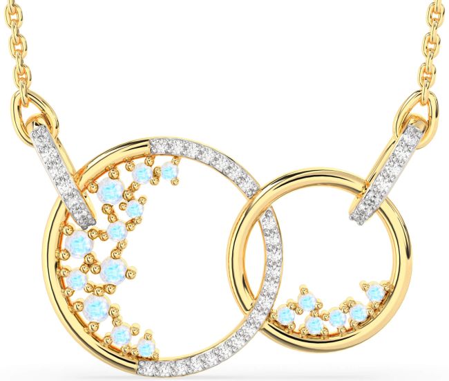 Large Diamond Moonstone Gold Circle Interlock Necklace