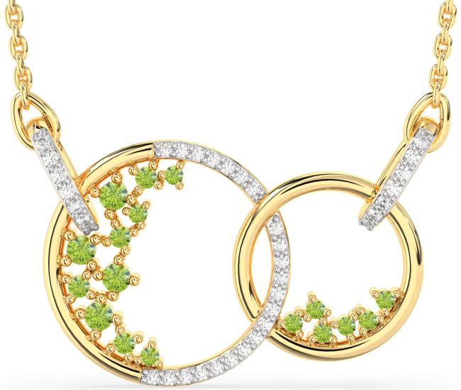 Large Diamond Peridot Gold Circle Interlock Necklace