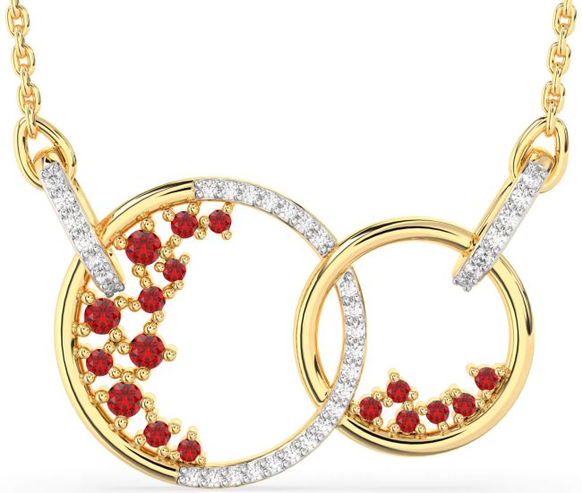 Large Diamond Ruby Gold Silver Circle Interlock Necklace