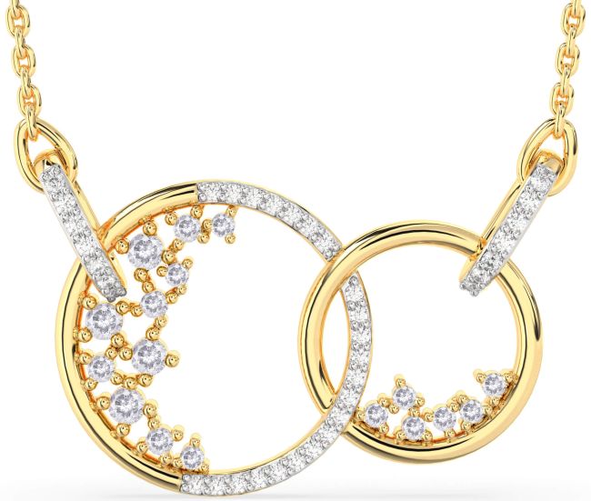 Large Salt & Pepper Diamond Gold Circle Interlock Necklace