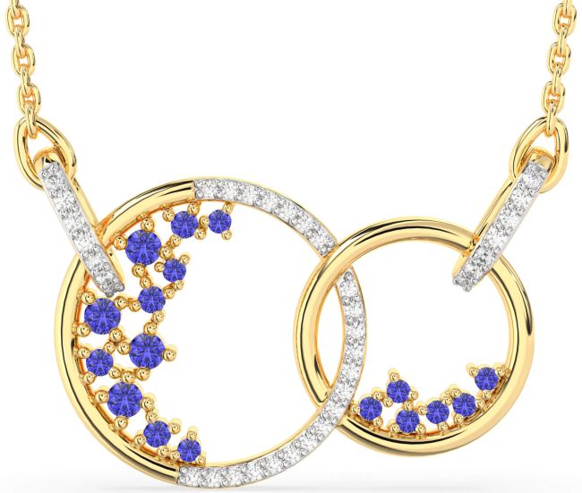 Large Diamond Tanzanite Gold Circle Interlock Necklace