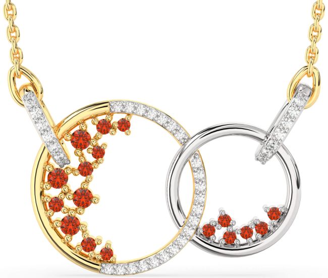 Large Diamond Fire Opal Gold Silver Circle Interlock Necklace