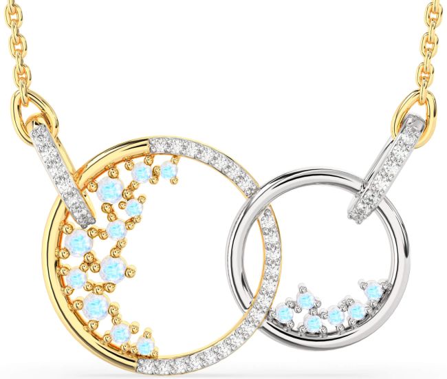 Large Diamond Moonstone Gold Silver Circle Interlock Necklace