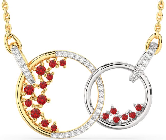 Large Diamond Ruby Gold Silver Circle Interlock Necklace