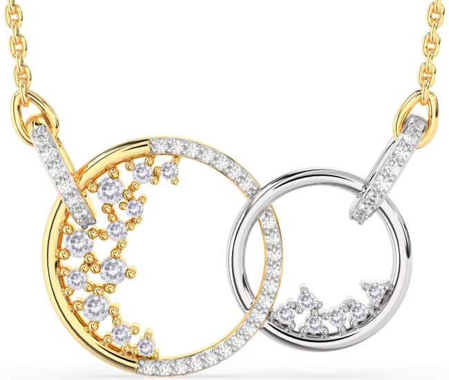 Large Salt & Pepper Diamond Gold Silver Circle Interlock Necklace