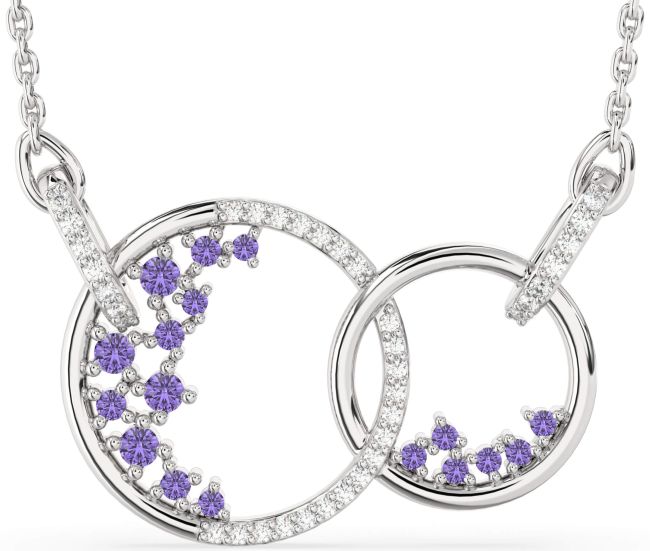 Large Diamond Alexandrite Silver Circle Interlock Necklace