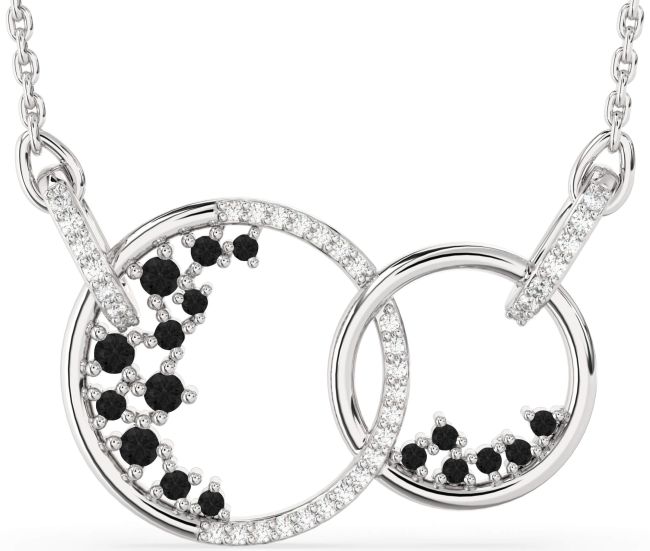 Large Black Diamond Silver Circle Interlock Necklace