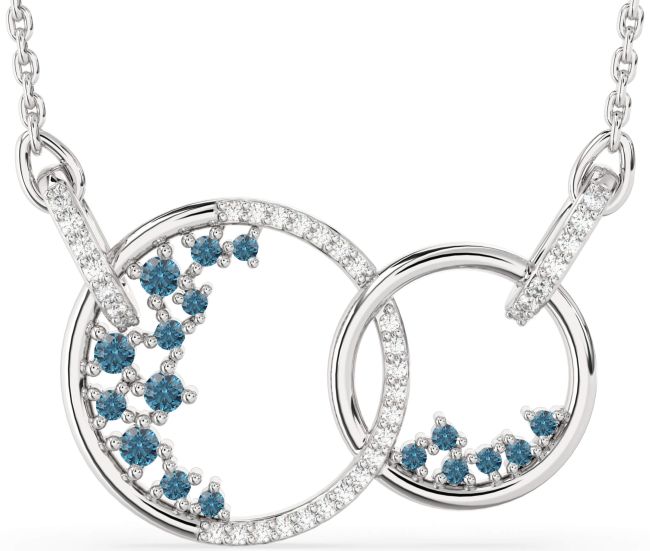 Large Blue Diamond Silver Circle Interlock Necklace