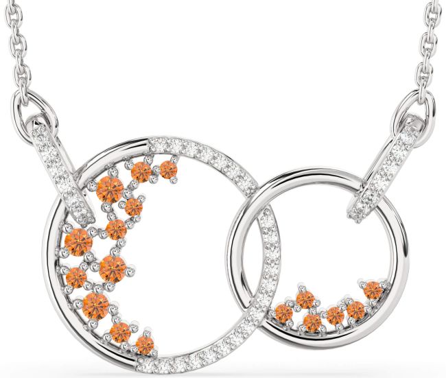 Large Diamond Citrine Silver Circle Interlock Necklace