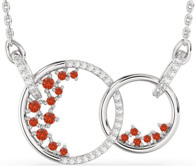 Large Diamond Fire Opal Silver Circle Interlock Necklace