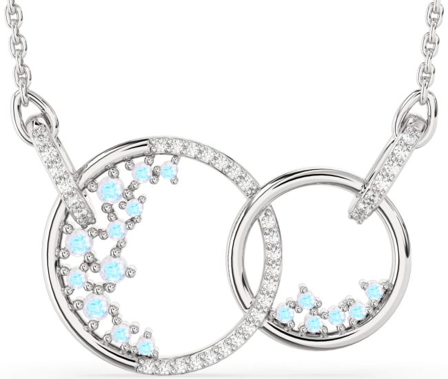 Large Diamond Moonstone Silver Circle Interlock Necklace