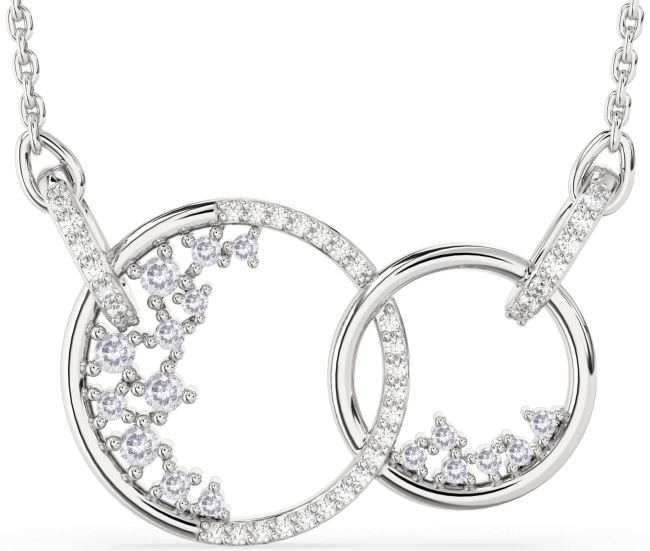 Large Salt & Pepper Diamond Silver Circle Interlock Necklace