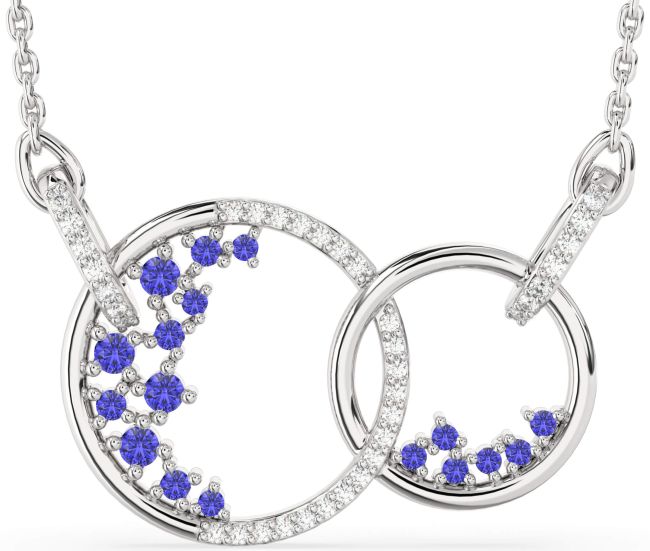 Large Diamond Tanzanite Silver Circle Interlock Necklace