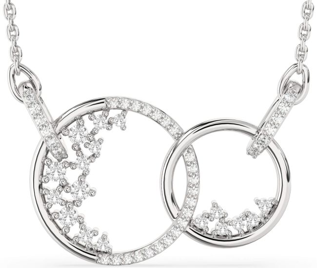Large Diamond White Sapphire Silver Circle Interlock Necklace