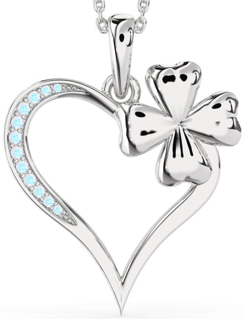 Large Moonstone Silver Heart Clover Necklace