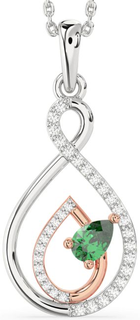 Diamond Emerald Rose Gold Silver Infinity Teardrop Necklace