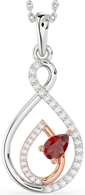 Diamond Ruby Rose Gold Silver Infinity Teardrop Necklace