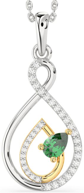 Diamond Emerald Gold Silver Infinity Teardrop Necklace