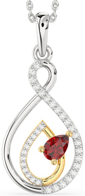 Diamond Ruby Gold Silver Infinity Teardrop Necklace