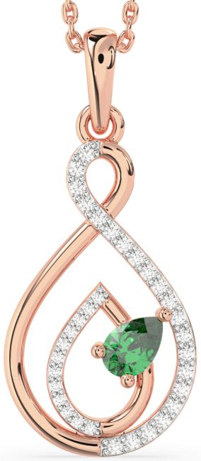 Diamond Emerald Rose Gold Infinity Teardrop Necklace
