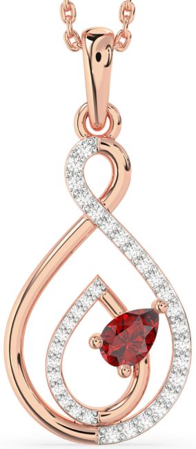 Diamond Ruby Rose Gold Infinity Teardrop Necklace