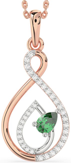 Diamond Emerald Rose Gold Silver Infinity Teardrop Necklace