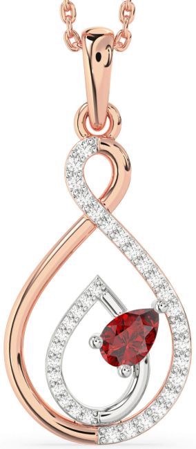 Diamond Ruby Rose Gold Silver Infinity Teardrop Necklace