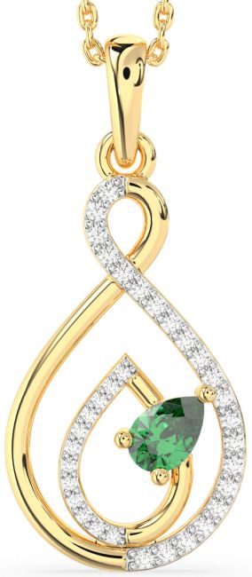 Diamond Emerald Gold Silver Infinity Teardrop Necklace