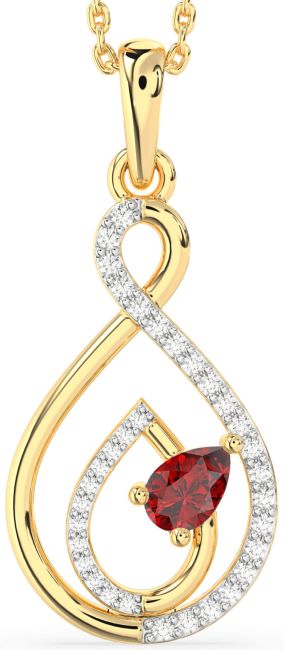 Diamond Ruby Gold Silver Infinity Teardrop Necklace