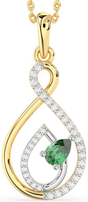 Diamond Emerald Gold Silver Infinity Teardrop Necklace