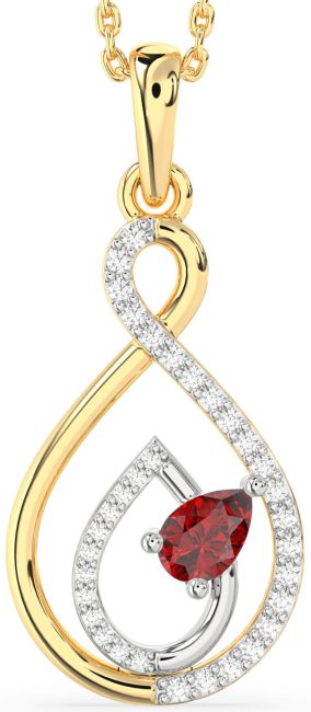 Diamond Ruby Gold Silver Infinity Teardrop Necklace