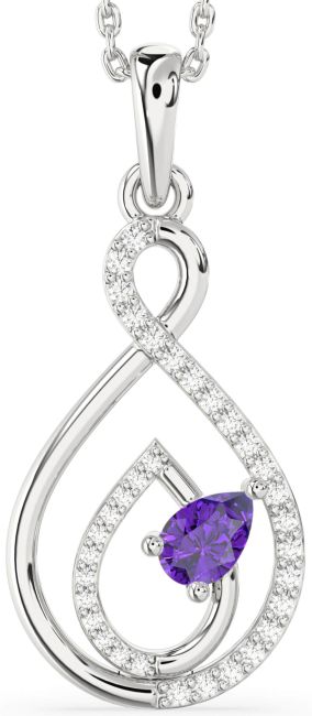 Diamond Amethyst Platinum Infinity Teardrop Necklace