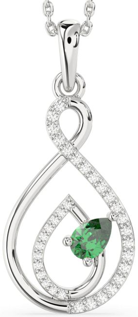 Diamond Emerald Silver Infinity Teardrop Necklace