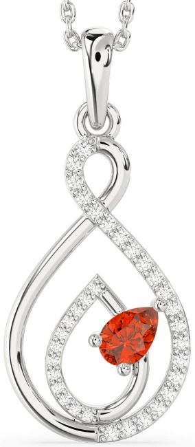 Diamond Fire Opal Platinum Infinity Teardrop Necklace