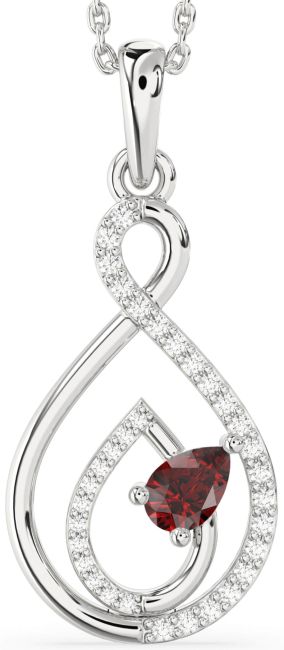Diamond Garnet Platinum Infinity Teardrop Necklace
