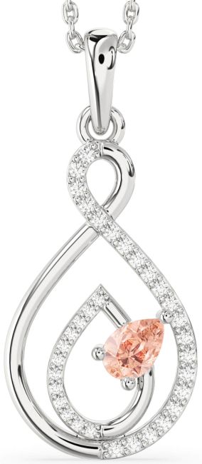 Diamond Morganite Silver Infinity Teardrop Necklace