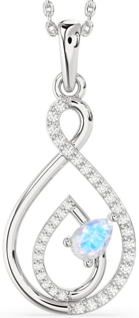 Diamond Moonstone Silver Infinity Teardrop Necklace