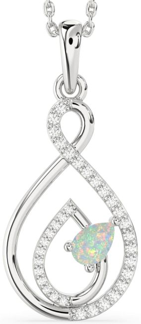 Diamond Opal Silver Infinity Teardrop Necklace
