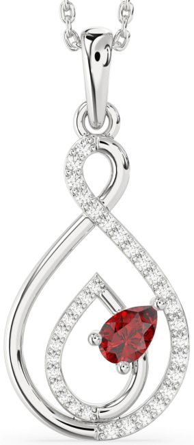Diamond Ruby Silver Infinity Teardrop Necklace
