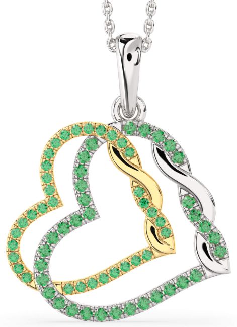 Large Emerald Gold Silver Heart Necklace