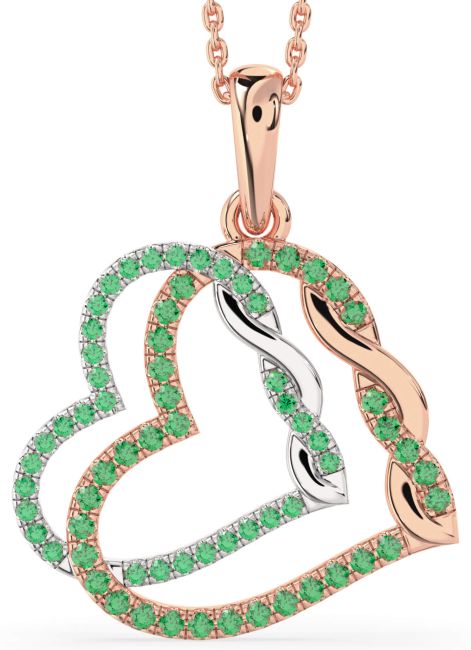 Large Emerald Rose Gold Silver Heart Necklace