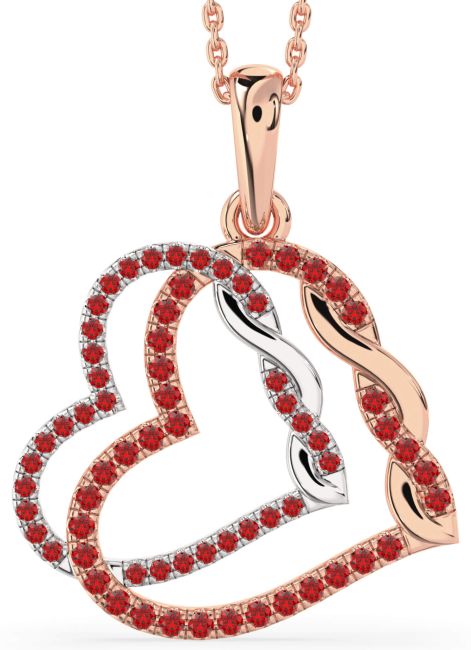 Large Ruby Rose Gold Silver Heart Necklace