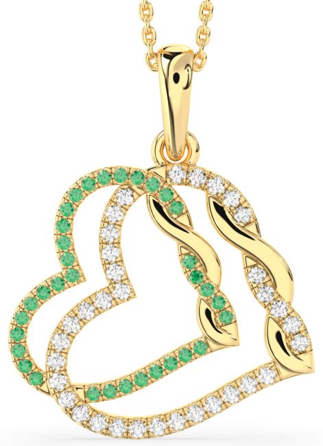 Large Emerald & Diamond Gold Silver Heart Necklace