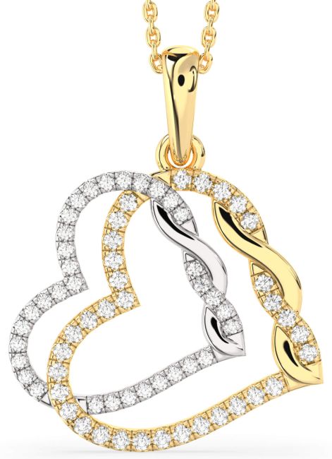 Large Diamond Gold Silver Heart Necklace