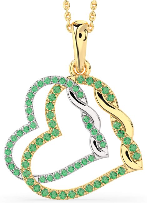 Large Emerald Gold Silver Heart Necklace