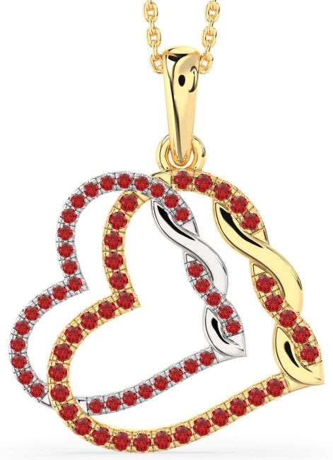 Large Ruby Gold Silver Heart Necklace
