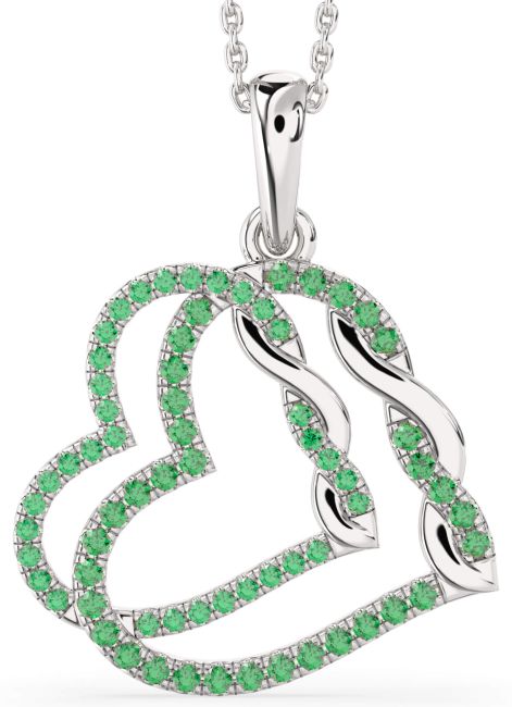 Large Emerald White Gold Heart Necklace